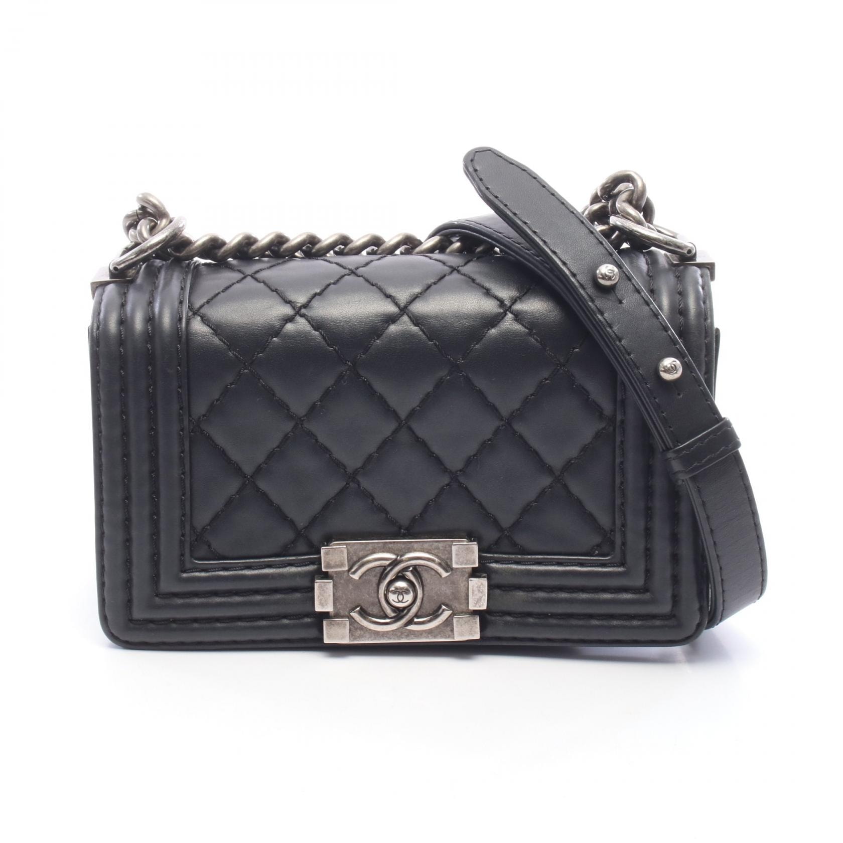 シャネル CHANEL ボーイシャネル スモール ワイルドステッチ ショルダーバッグ バッグ レザー レディース ブラック系 【中古】