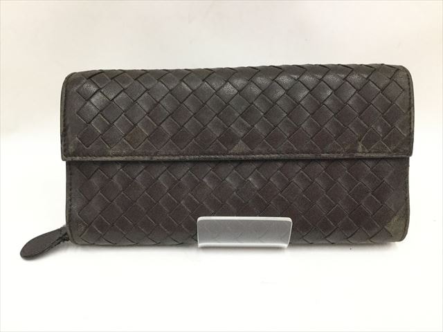 〇〇BOTTEGA VENETA ボッテガヴェネタ 長財布 イントレチャート ラムスキン 150509 ブラウン