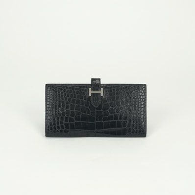 エルメス HERMES ベアンスフレ ベアン スフレ 財布 長財布 ロングウォレット アリゲーター クロコダイル ブルーインディゴ BlueIndigo ブルー Blue 青 紺 シルバー金具 エキゾチック