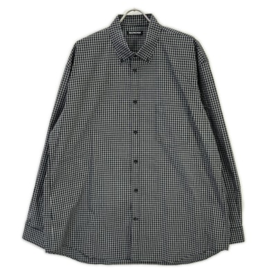 バレンシアガ 5556878 18SS ブラック バックロゴプリント チェック 長袖シャツ