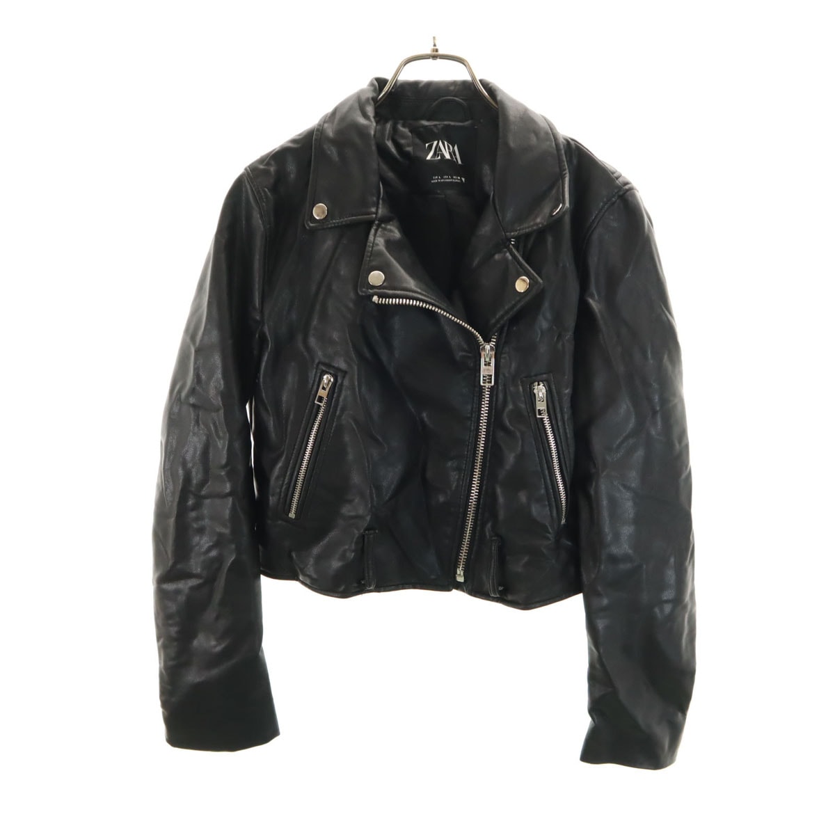 ZARA ザラ フェイクレザー ダブルライダースジャケット L ブラック