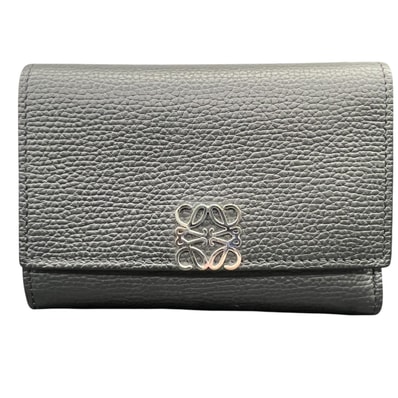 LOEWE 極美品 ロエベ ANAGRAM VERTICAL SMALL アナグラム バーティカル スモール ウォレット 三つ折り財布 C821S33X07 レザー ブラック コンパクトウォレット ミニ財布 Aランク 中古 鑑定済 ロエベ財布