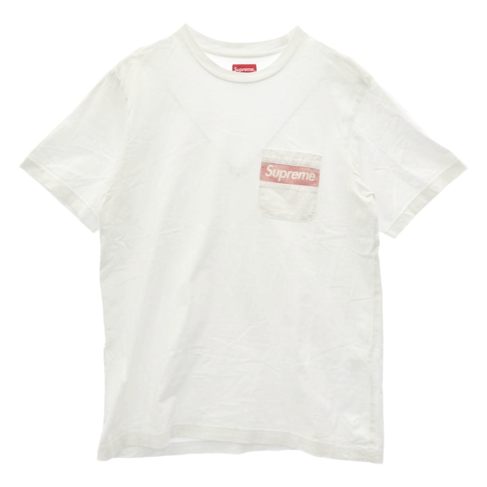 Supreme シュプリーム Tシャツ 19SS Mesh Stripe Pocket Tee メッシュ ストライプ ポケット Tシャツ 半袖 ホワイト系 S【中古】