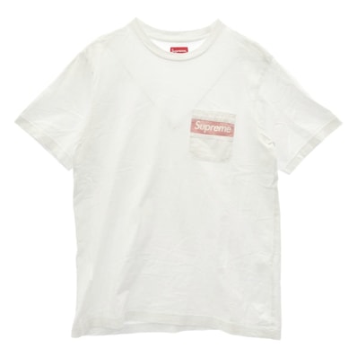 Supreme シュプリーム Tシャツ 19SS Mesh Stripe Pocket Tee メッシュ ストライプ ポケット Tシャツ 半袖 ホワイト系 S【中古】
