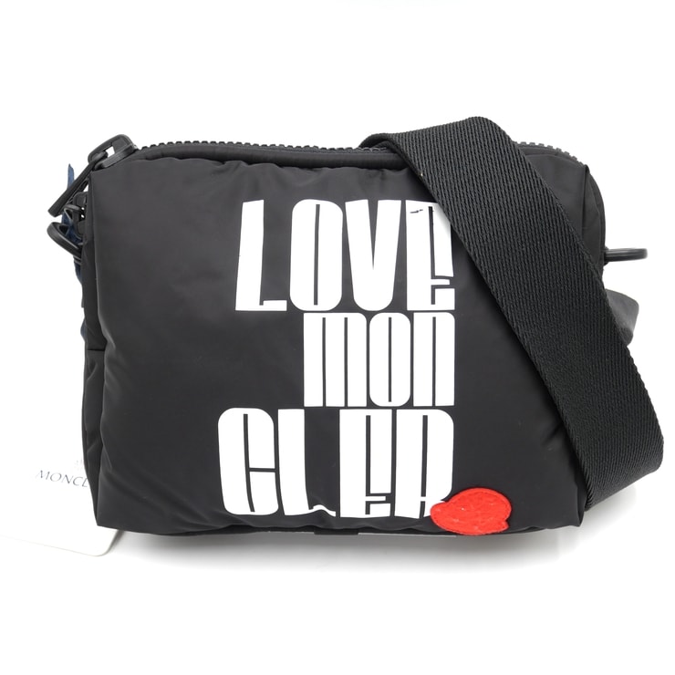 MONCLER(モンクレール)ニュー レジェール クロスボディ ショルダーバッグ LOVE MONCLER ロゴ ブラック ナイロン 斜め掛け ユニセックス 5L00004 M1812【中古】