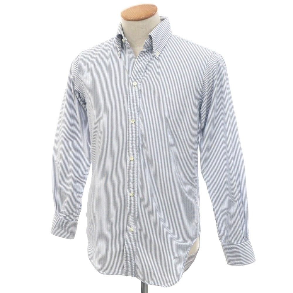 【中古】ブルックスブラザーズ Brooks Brothers オックスフォード コットン ストライプ ボタンダウン カジュアルシャツ ブルーxホワイト【サイズ14 1/2】【メンズ】