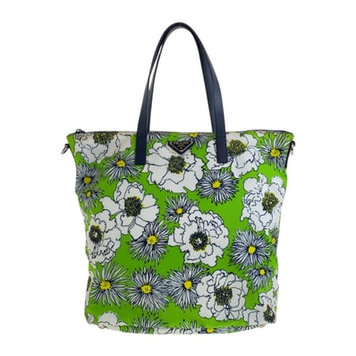 PRADA プラダ テスート 三角ロゴプレート グリーン マルチカラー シルバー金具 ナイロン トートバッグ ショルダーバッグ 504964 【中古】