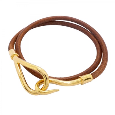 【6jdb0419-k】エルメス ブレスレット ジャンボフック GPメッキ レザー ゴールド ブラウン【中古】レディース