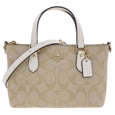 COACH コーチ シグネチャー ミニ ギャラリー クロスボディ 2WAY ハンドバッグ CH468 PVCコーティングキャンバス レザー ベージュ レディース【中古】