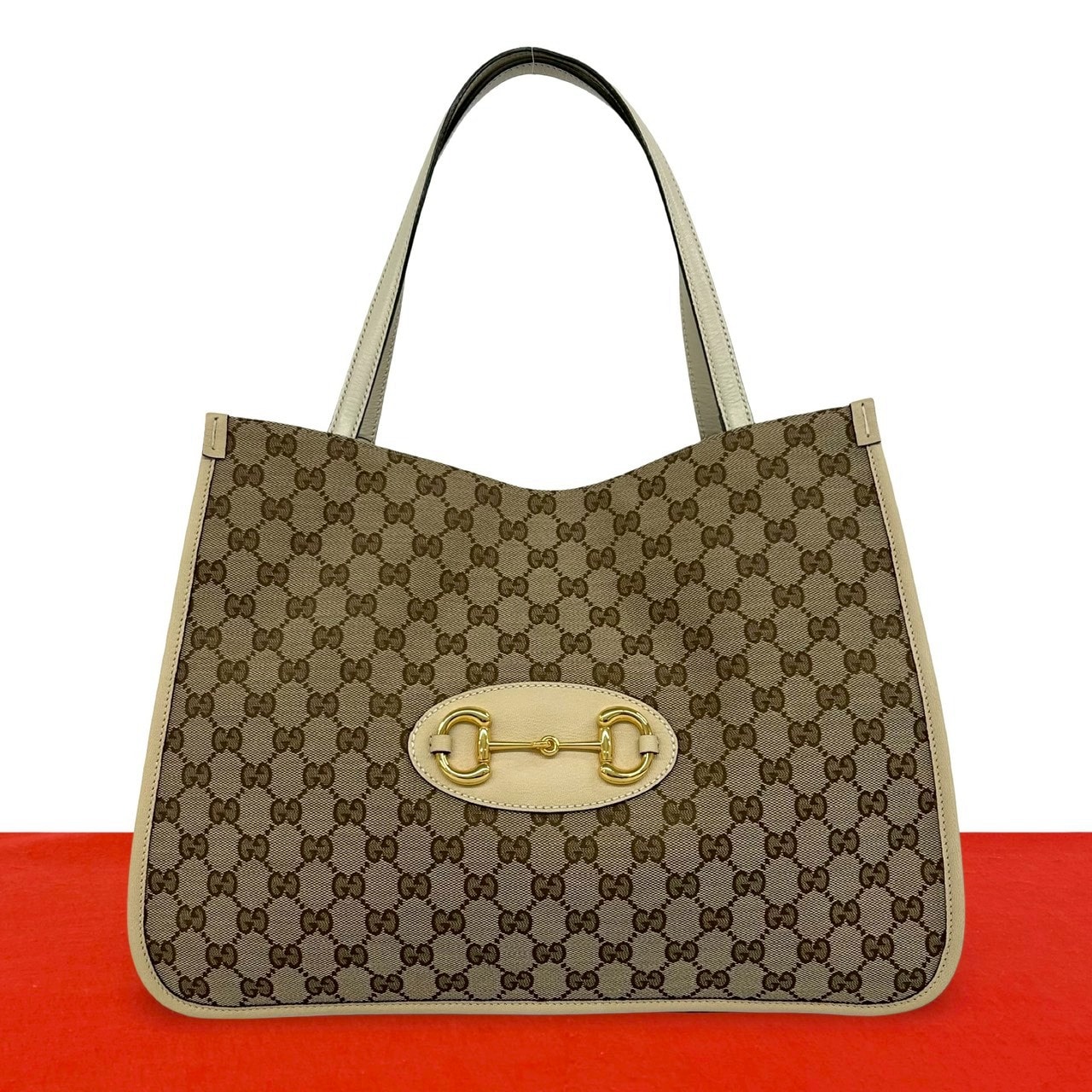 GUCCI グッチ GG ロゴ ホースビット 金具 キャンバス レザー トートバッグ ベージュ
05060