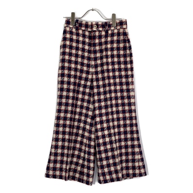 グッチ 19年 519349 ネイビー×ベージュ ツイード ワイドパンツ 36