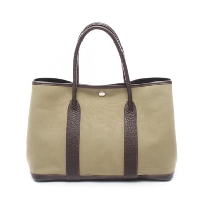 エルメス HERMES ガーデンパーティPM トートバッグ バッグ レザー トワルオフィシエ トワルオフィシエ □F刻印(2002年製造) レディース カーキ系 / ブラウン系 【中古】