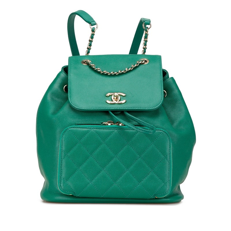 シャネル マトラッセ ココマーク リュック バックパック グリーン キャビアスキン レディース CHANEL 【中古】