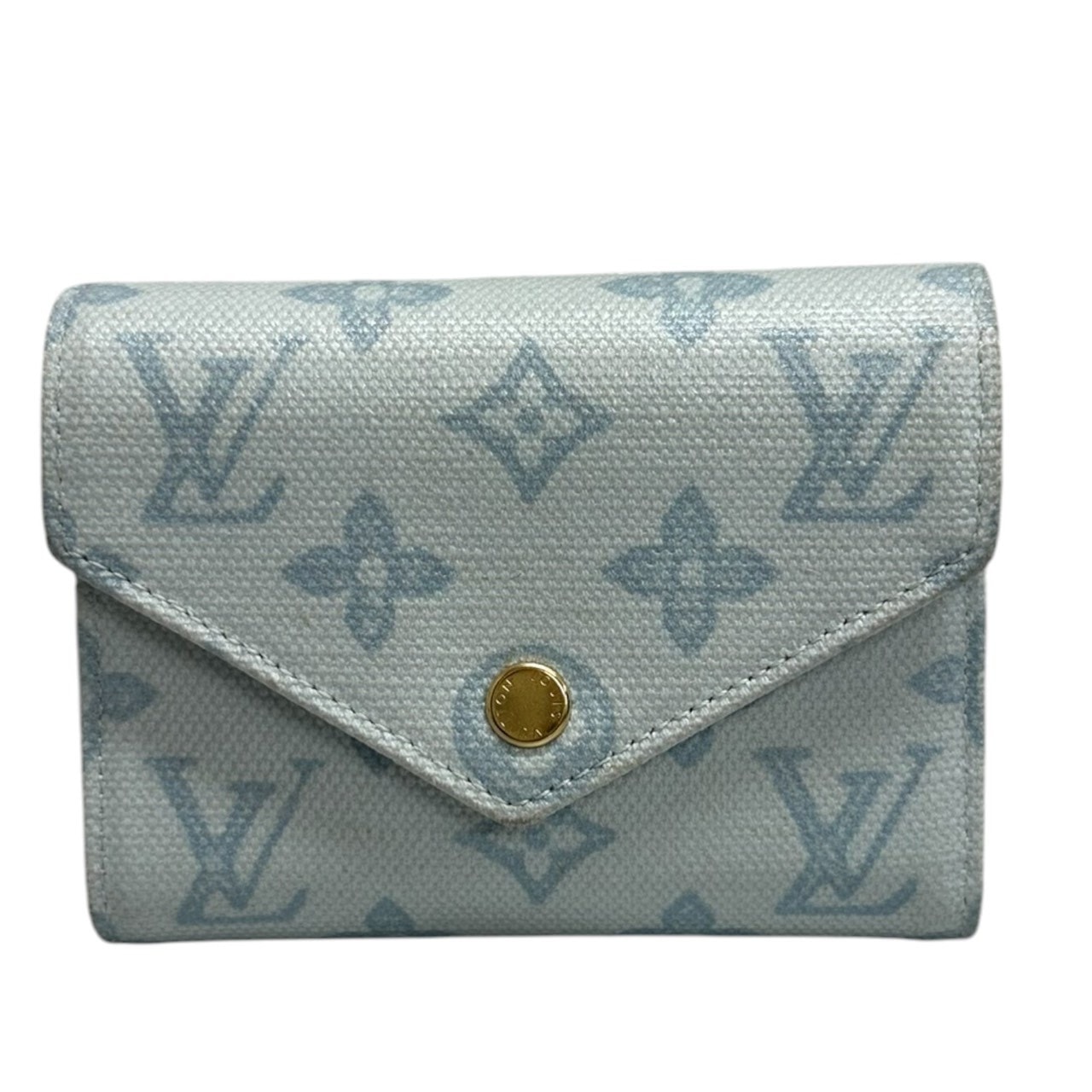 美品 LOUIS VUITTON ルイヴィトン モノグラム ブルー ゴールド金具 キャンバス レザー/ 三つ折り財布 S1-00111 【中古】