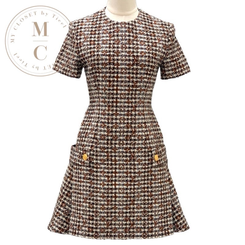 ルイヴィトン LOUIS VUITTON ワンピース マルチカラー 未使用 スケータードレス ツイード モノグラム