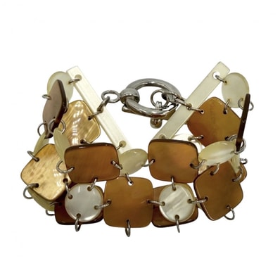 BOTTEGAVENETA ボッテガヴェネタ ブレスレット アクセサリー ブラウン 茶 ベージュ シルバー金具 レディース 約25.7g【中古品】