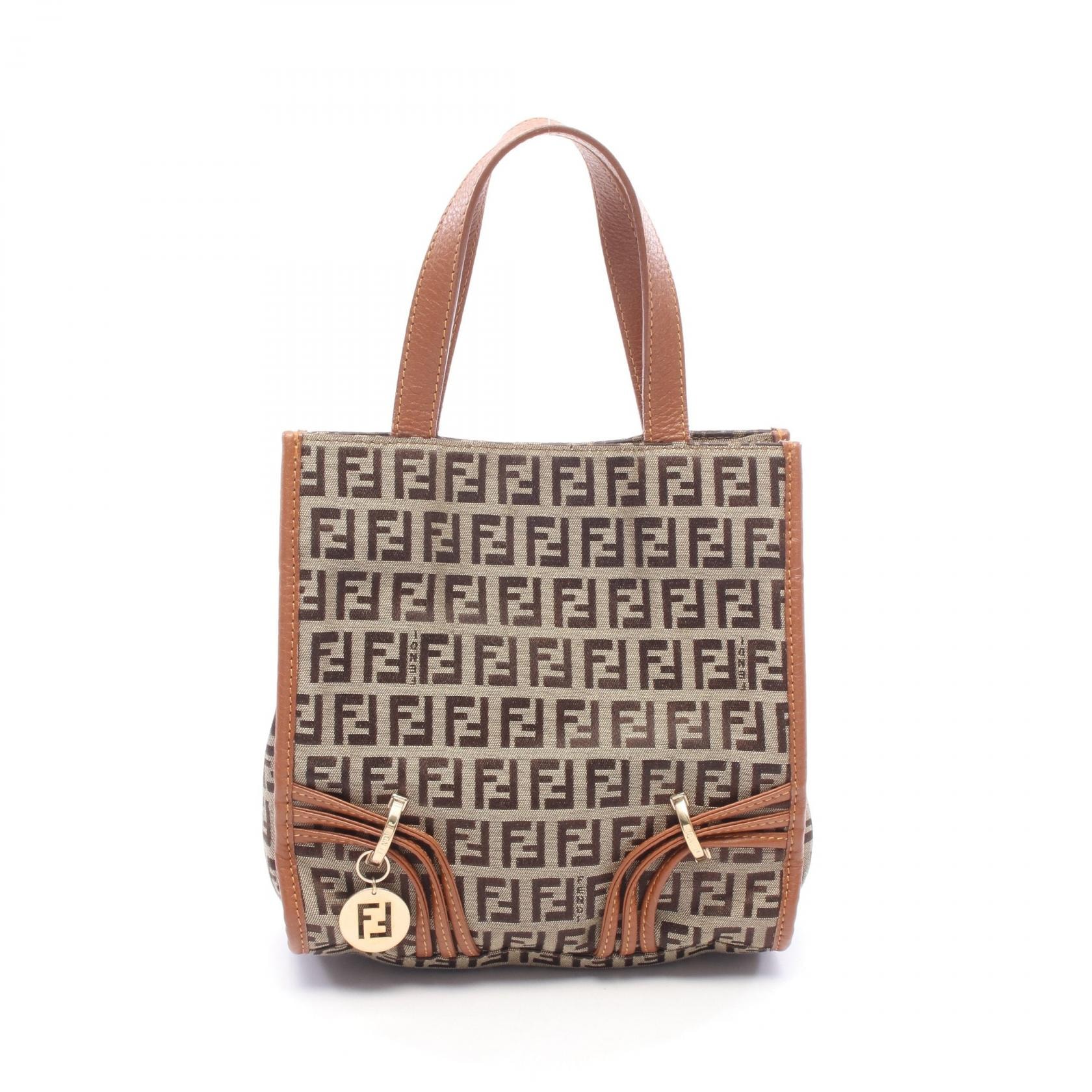 フェンディ FENDI ズッキーノ ハンドバッグ バッグ キャンバス レザー レディース ベージュ系 / ブラウン系 8BH170 【中古】