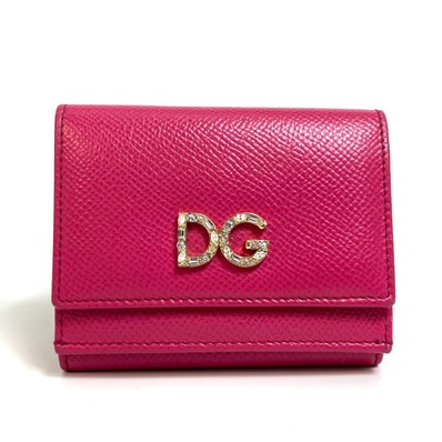 ドルチェアンドガッバーナ DOLCE&GABBANA DGラインストーン ドルガバ コンパクトウォレット 財布 3つ折り財布 レザー ピンク