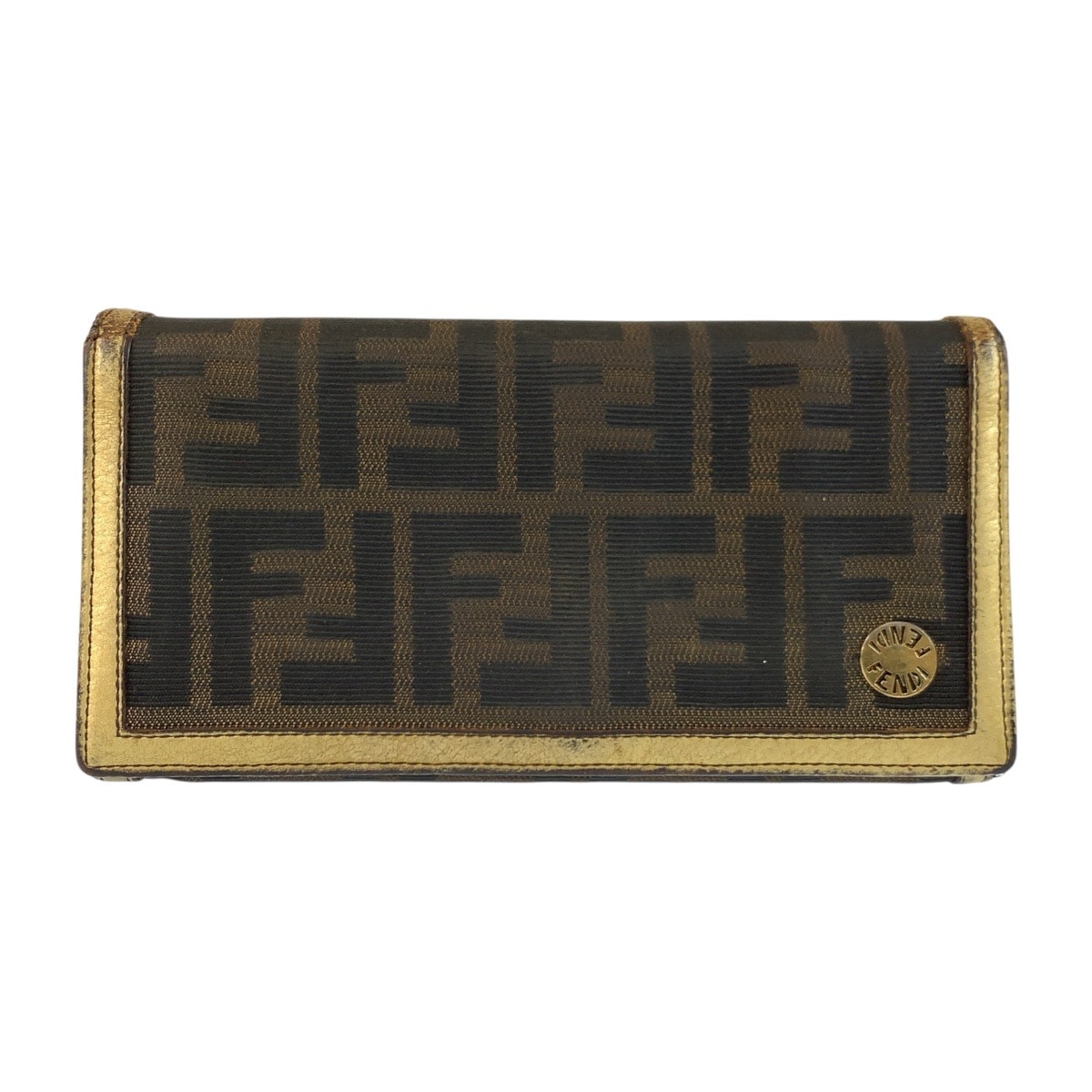 FENDI フェンディ ズッカ ブラウン ゴールド キャンバス 長財布 ロングウォレット 506555 【中古】