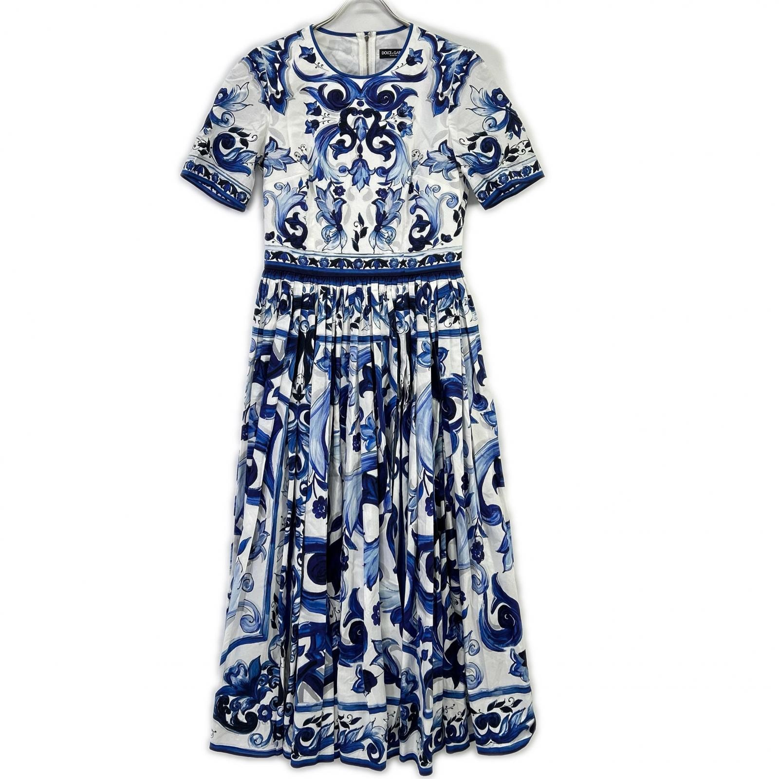 ドルチェアンドガッバーナ F6ADVT POPLIN MIDI DRESS WITH MAIOLICA PRINT 40