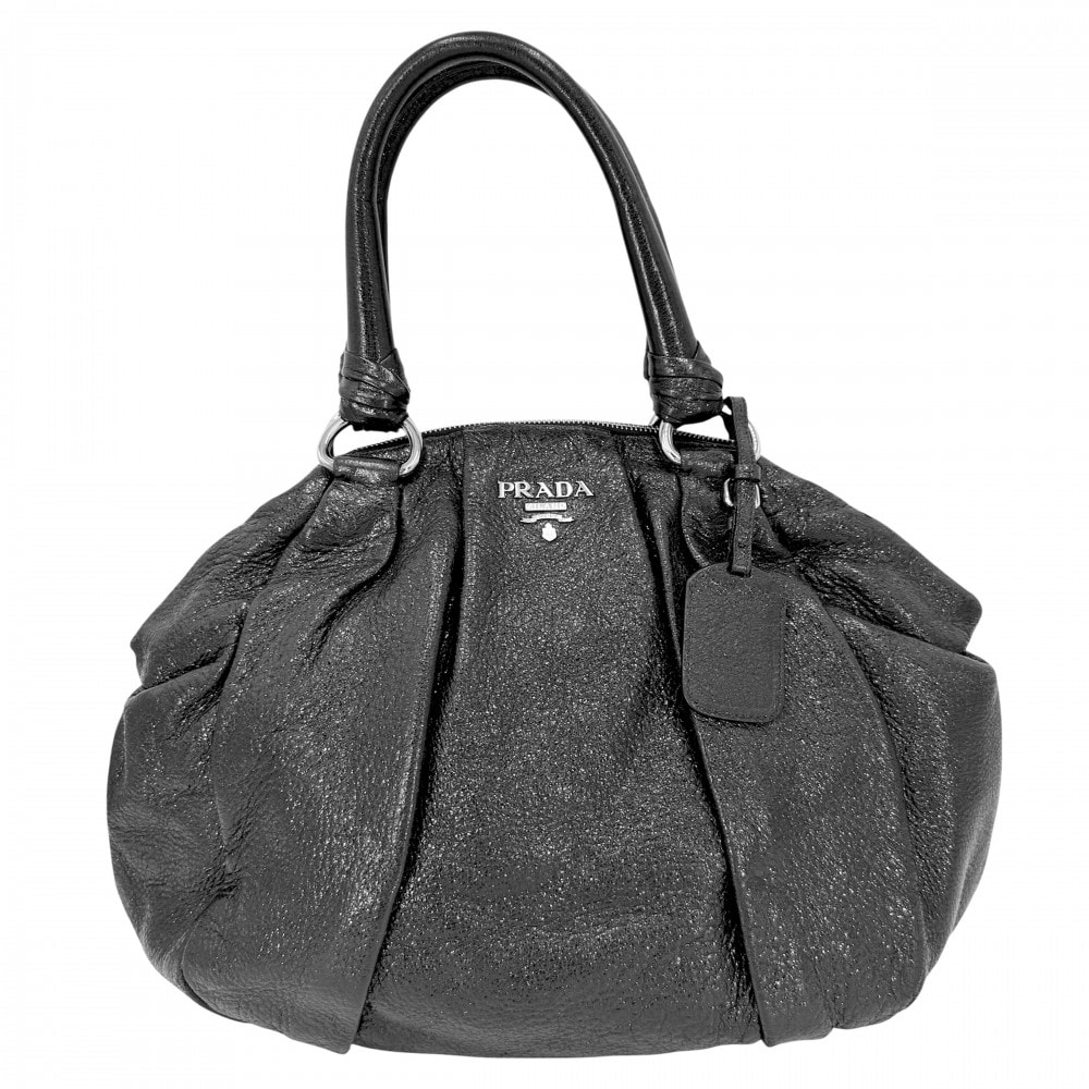 PRADA プラダ ハンドバッグ トートバッグ 肩掛け レザー    ブラック 黒 シルバー金具 レディース【中古品】