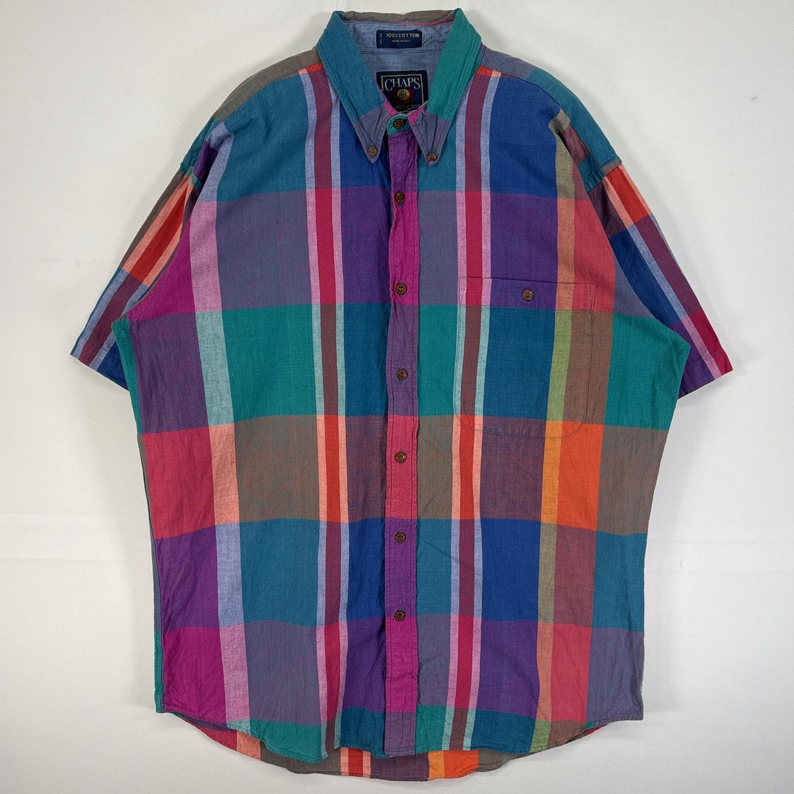 古着 80's~90's/80年代~90年代 ヴィンテージ チャップスラルフローレン CHAPS RALPHLAUREN 半袖シャツ 胸ポケ ボタンダウン L マルチカラー チェック メンズ