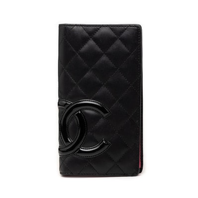 シャネル カンボンライン ココマーク 長財布 ブラック レザー レディース CHANEL 【中古】