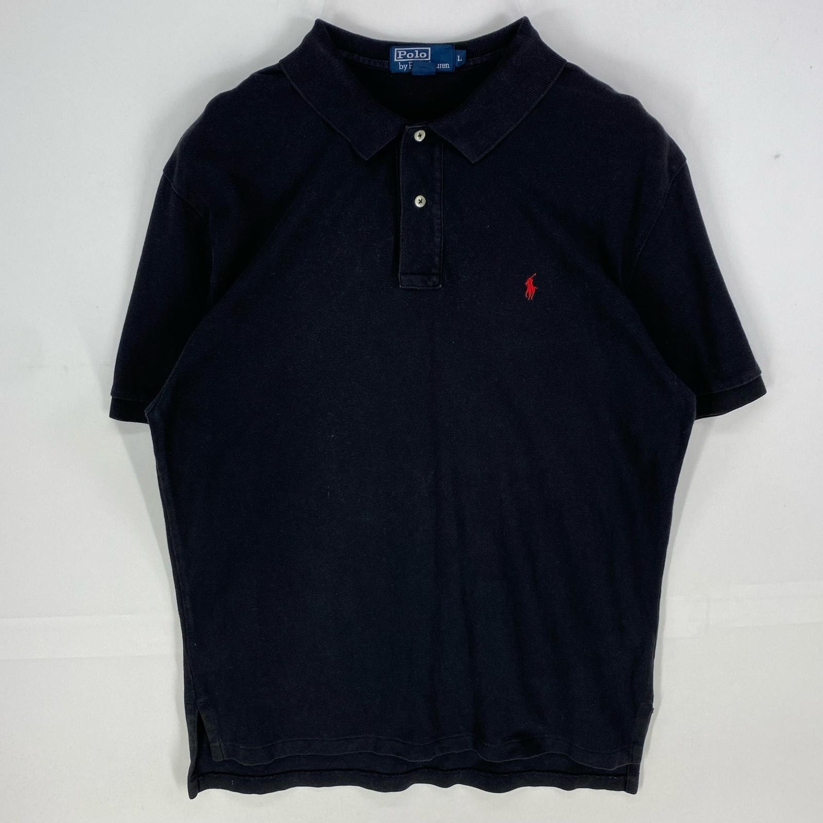 古着 ポロバイラルフローレン Polo by Ralph Lauren 鹿の子 半袖シャツ ワンポイントロゴ刺繍 ポロシャツ L  ブラック系 メンズ