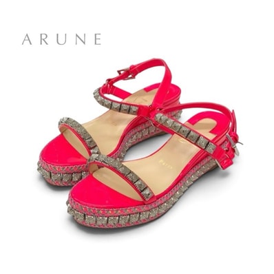 クリスチャンルブタン Christian Louboutin ピラリヤド サンダル 靴 シューズ パテント ピンク シルバー ウェッジソール スタッズ