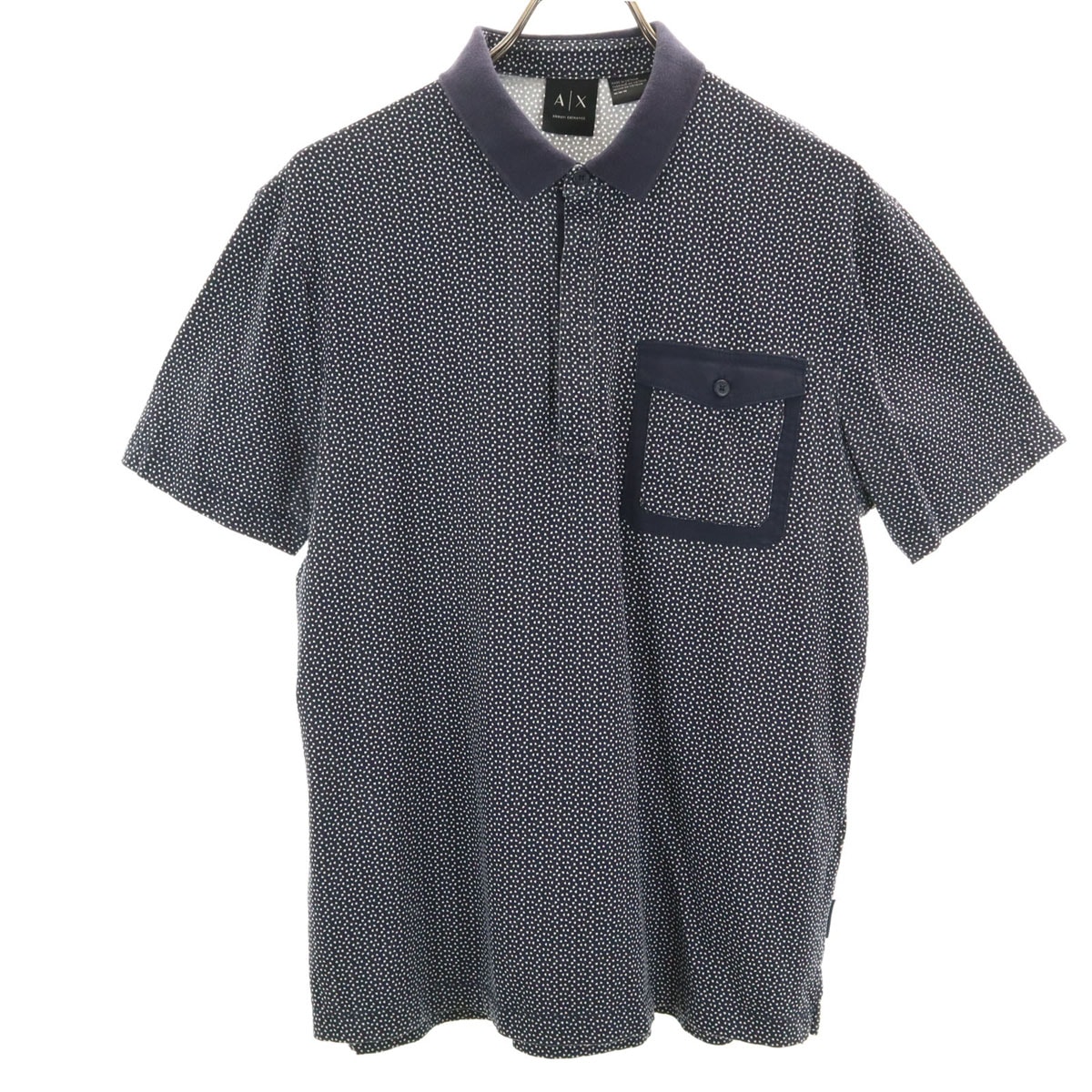 ARMANI EXCHANGE アルマーニエクスチェンジ 総柄 半袖 ポロシャツ M ネイビー