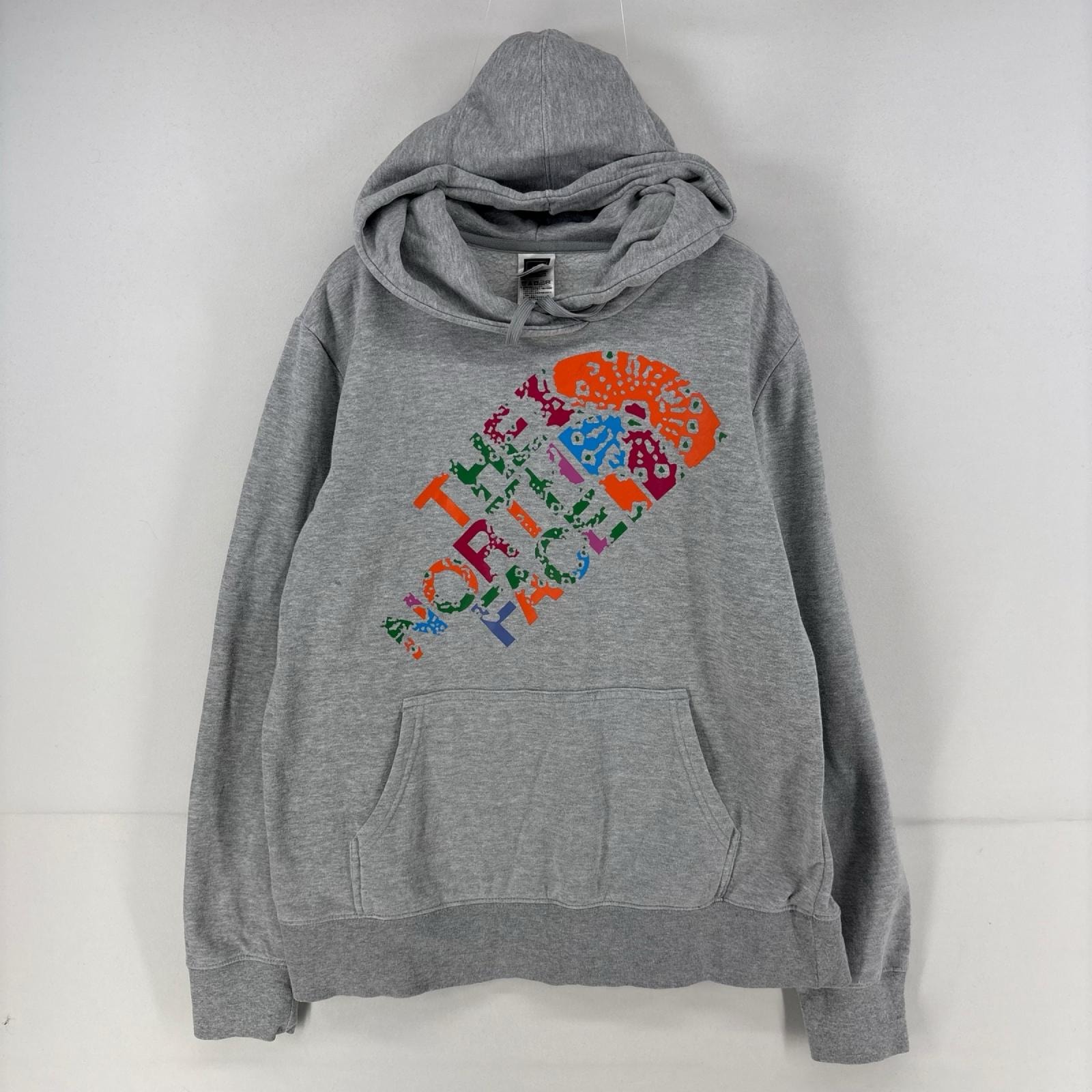 古着 ザ・ノースフェイス THE NORTH FACE パーカー プルオーバー プリント スウェット ビッグロゴ L グレー レディース