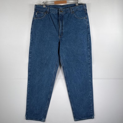 古着 カーハート Carhartt デニムパンツ ワーク 5ポケット テーパード 大きいサイズ ワンポイントロゴ w42 L34 ブルー メンズ