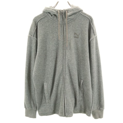 PUMA プーマ 長袖 パイル地 ジップパーカー L グレー系 裏起毛 フード