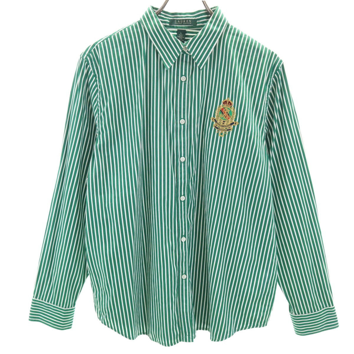 LAUREN RALPH LAUREN ローレンラルフローレン ストライプ柄 長袖 コットンシャツ XL グリーン