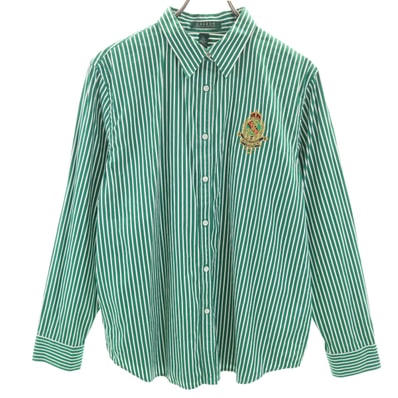 LAUREN RALPH LAUREN ローレンラルフローレン ストライプ柄 長袖 コットンシャツ XL グリーン