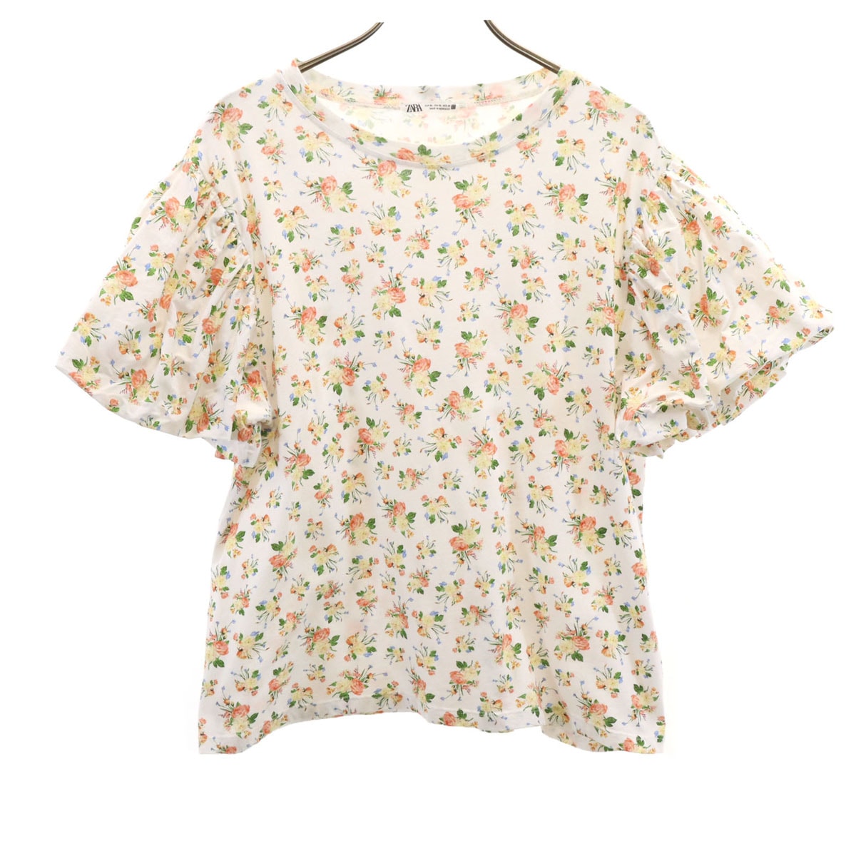 ZARA ザラ 花柄 半袖 カットソー XL ホワイト