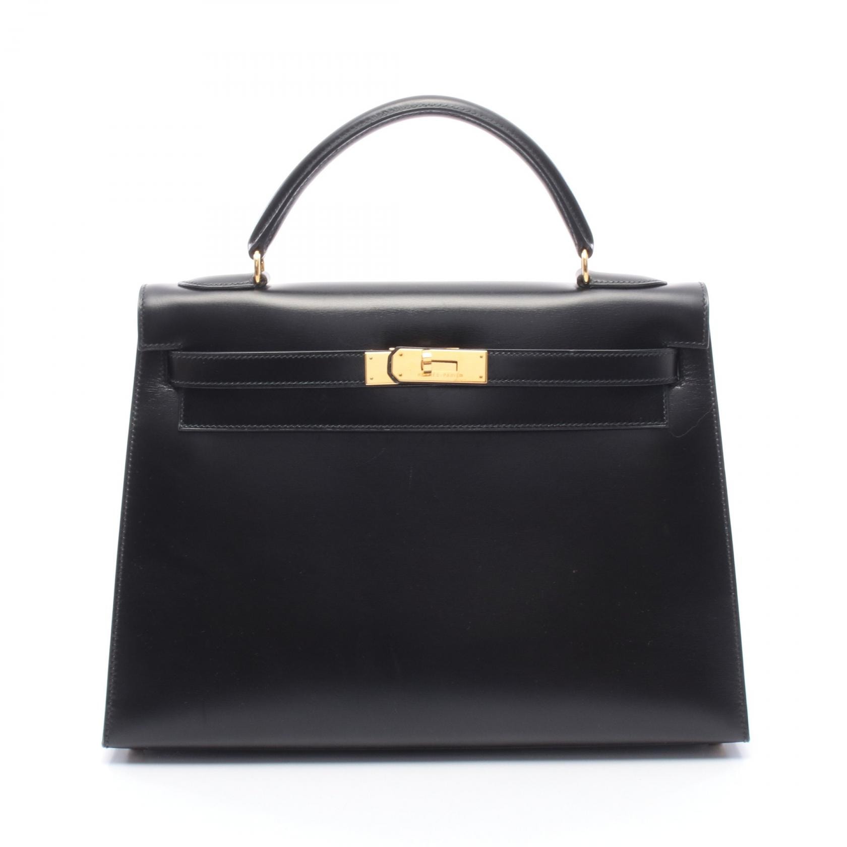 エルメス HERMES ケリー32 外縫い 2WAY ハンドバッグ バッグ カーフ(牛革) ボックスカーフ ○W刻印(1993年製造) レディース ブラック系 【中古】
