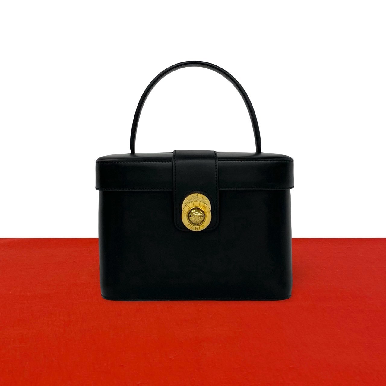 CELINE セリーヌ スターボール ロゴ 金具 レザー ハンドバッグ ブラック
 19334