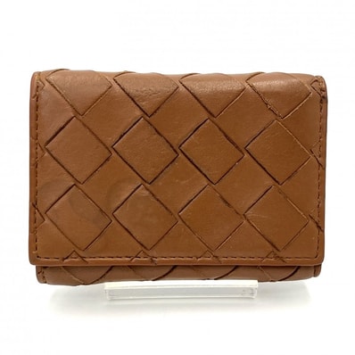BOTTEGA VENETA(ボッテガヴェネタ)イントレチャート 三つ折りコンパクトウォレット 財布 ブラウン レザー ゴールド金具 【中古】