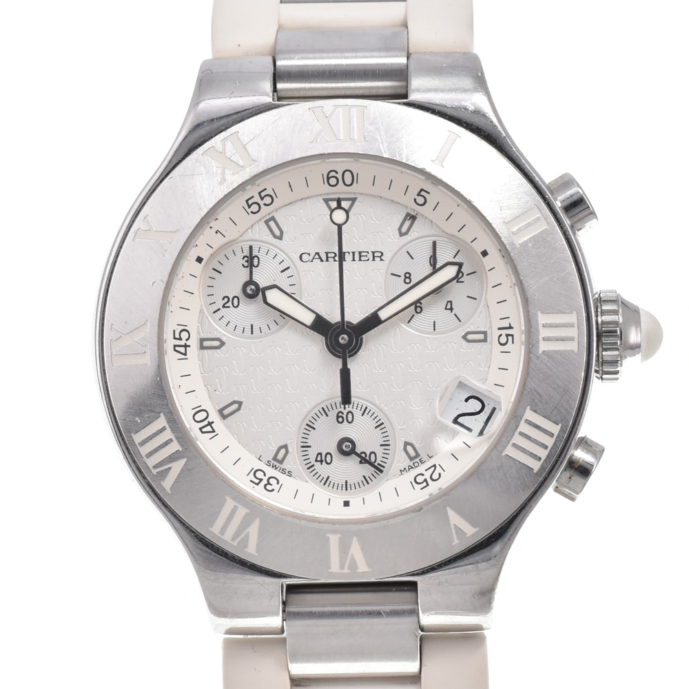 カルティエ CARTIER W10197U2 クロノスカフ クロノグラフ シルバー クォーツ レディース 良品 保証書付き 腕時計 N#151211