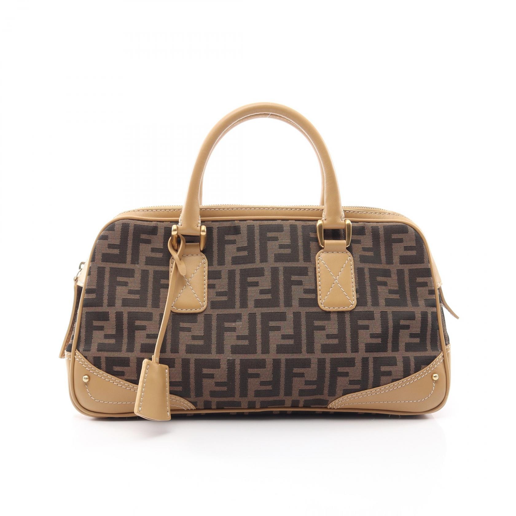 フェンディ FENDI ズッカ ハンドバッグ バッグ キャンバス レザー レディース ベージュ系 / ブラック系 【中古】