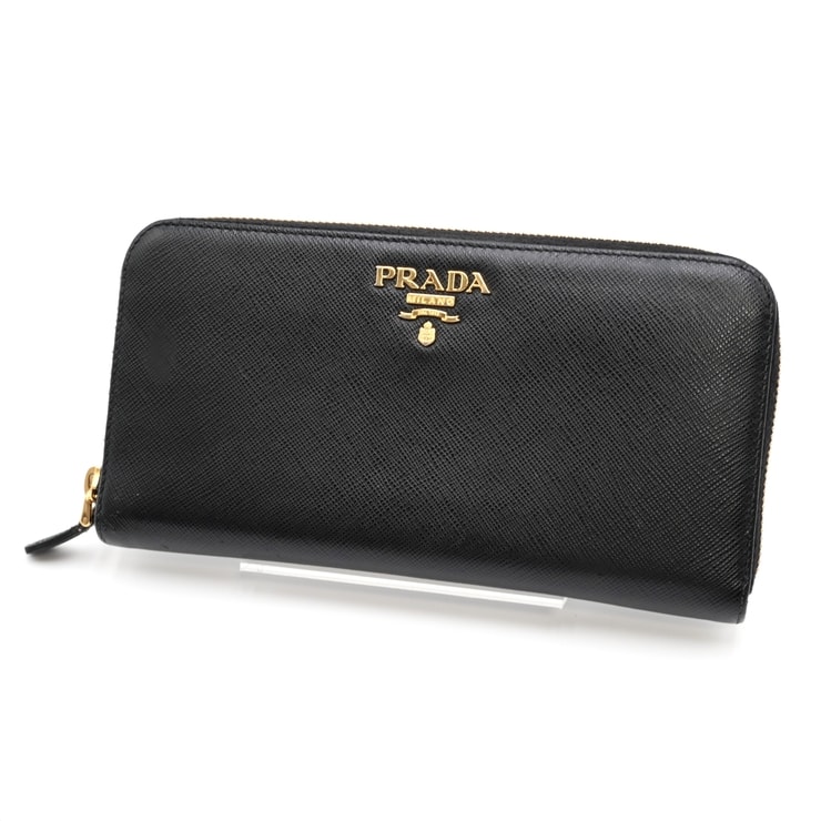PRADA(プラダ)サフィアーノ ラウンドファスナー長財布 ブラック レザー ゴールド金具 1ML506 レディース【中古】