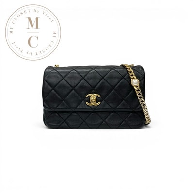 シャネル CHANEL バッグ ショルダーバッグ ラムスキン ブラック ゴールド マトラッセ ターンロック ココマーク パール シングルフラップ シングルチェーン