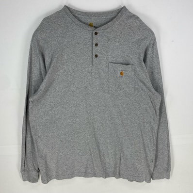 古着 カーハート Carhartt 長袖Tシャツ ヘンリーネック ワンポイントロゴ ロンT 大きいサイズ XL グレー系 メンズ