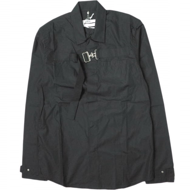 OAMC オーエーエムシー Strapped Shirt バックルフロント コットンポプリンシャツ I024455 XS ブラック 長袖 ストラップ OVER ALL MASTER CLOTH トップス g12487