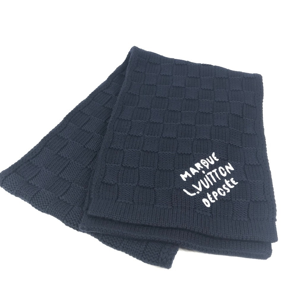 ルイヴィトン LOUIS VUITTON マフラーダミエスナッグ M96959 バイカラー マフラー ウール ネイビー 美品