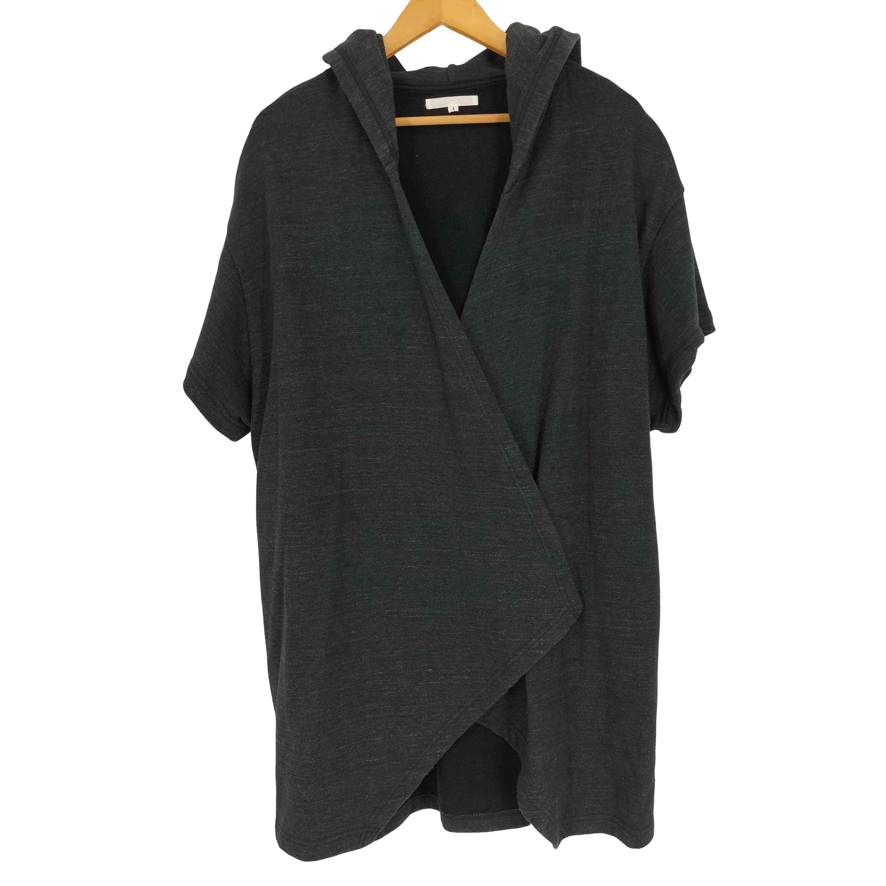 日本製 ミックスファブリック S/S ボタンレス パーカー フーディー【1139288557957】