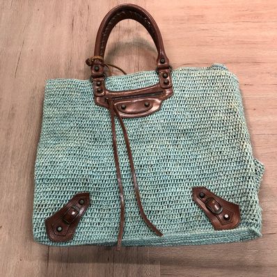BALENCIAGA Raffia Straw Tote Bag "Green"