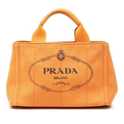 プラダ 三角ロゴプレート カナパ ミニ ハンドバッグ オレンジ キャンバス レディース PRADA 【中古】
