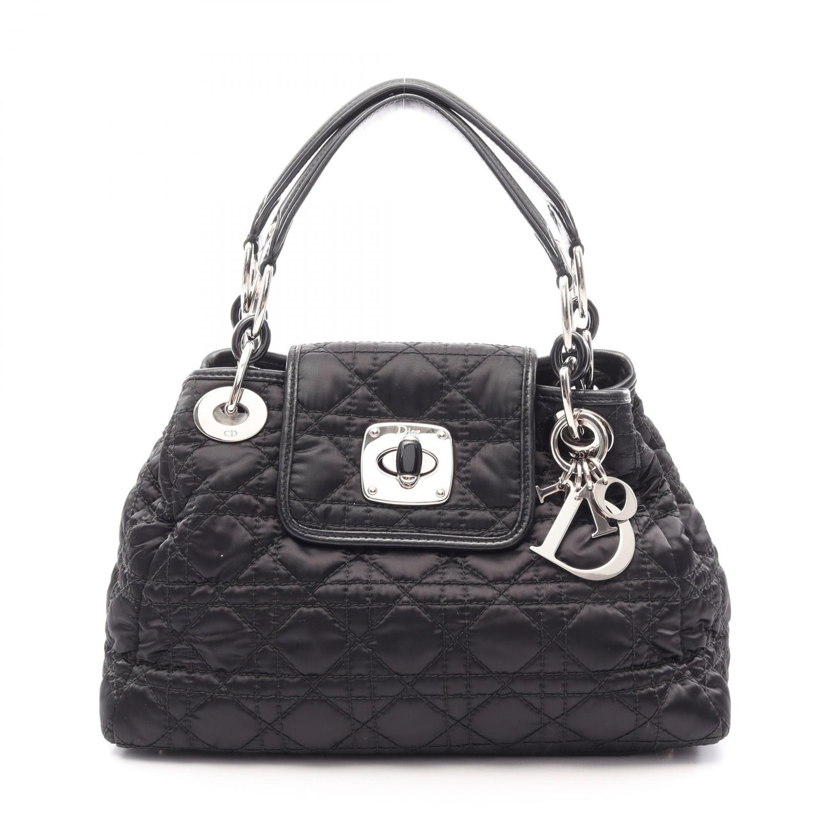 ディオール Dior チャーミングロック カナージュ ハンドバッグ バッグ ナイロン レザー レディース ブラック系 【中古】